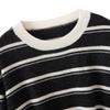 Autumn Winter Retro Stripe 100% Pure Cashmere Round Neck Knit Loose Sweater