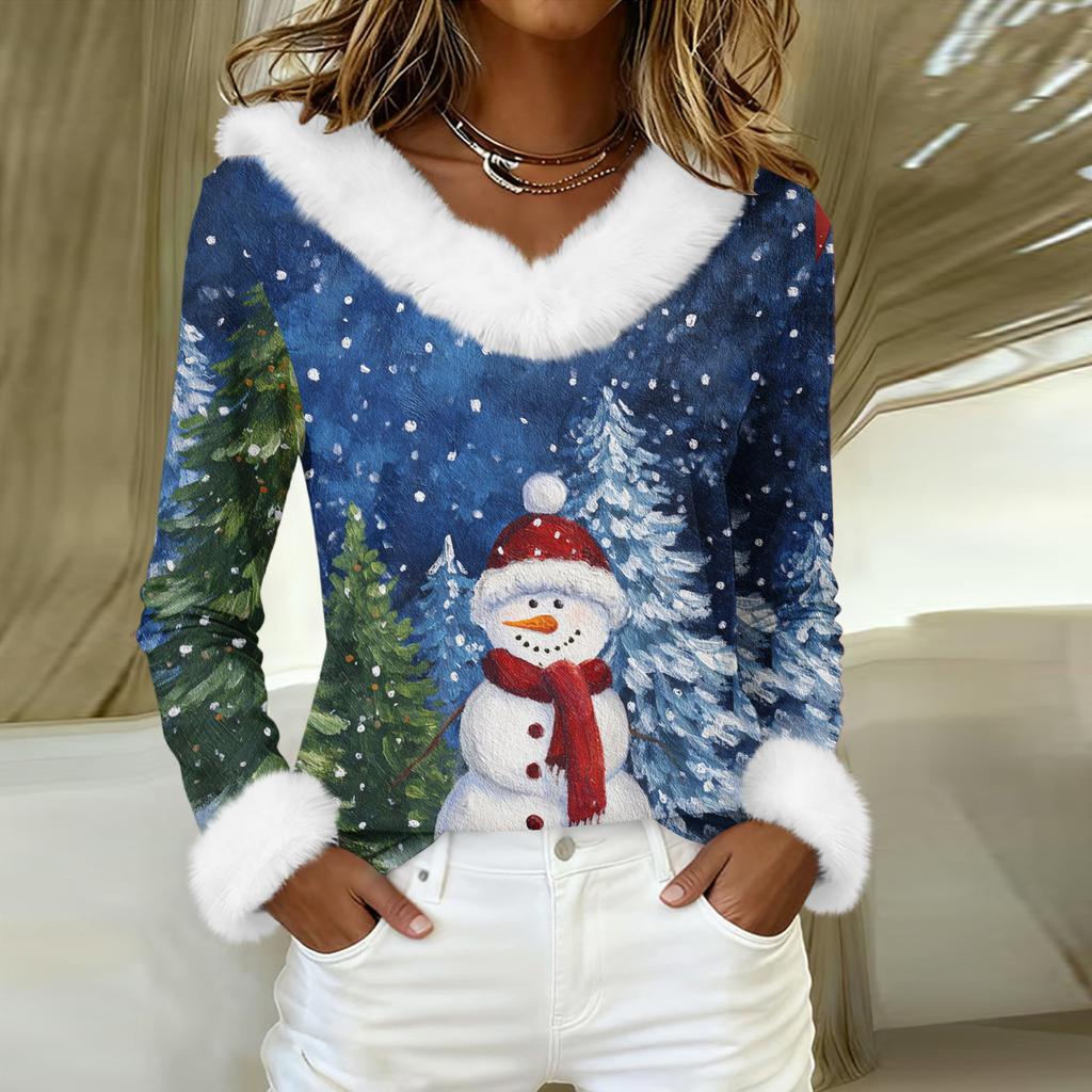 Dámské košile s dlouhým rukávem Roztomilé topy Vánoční potisky Trička Blůzy Ležérní Nadměrné velikosti Základní topy Pulovr