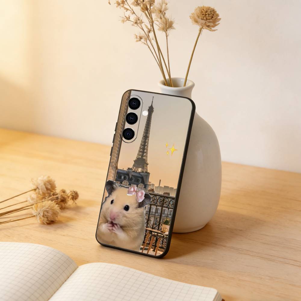 Funny Cute Hamster Phone Case For Samsung Galaxy A73,A72,A71,A70,A53,A52,A51,Others Soft Black Cover