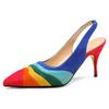 Fashion Summer New Rainbow Mixed Color 8cm High Heel Sandals  Women's French Pointed Shallow Mouth Runway Banquet Wedding Shoes Size 43