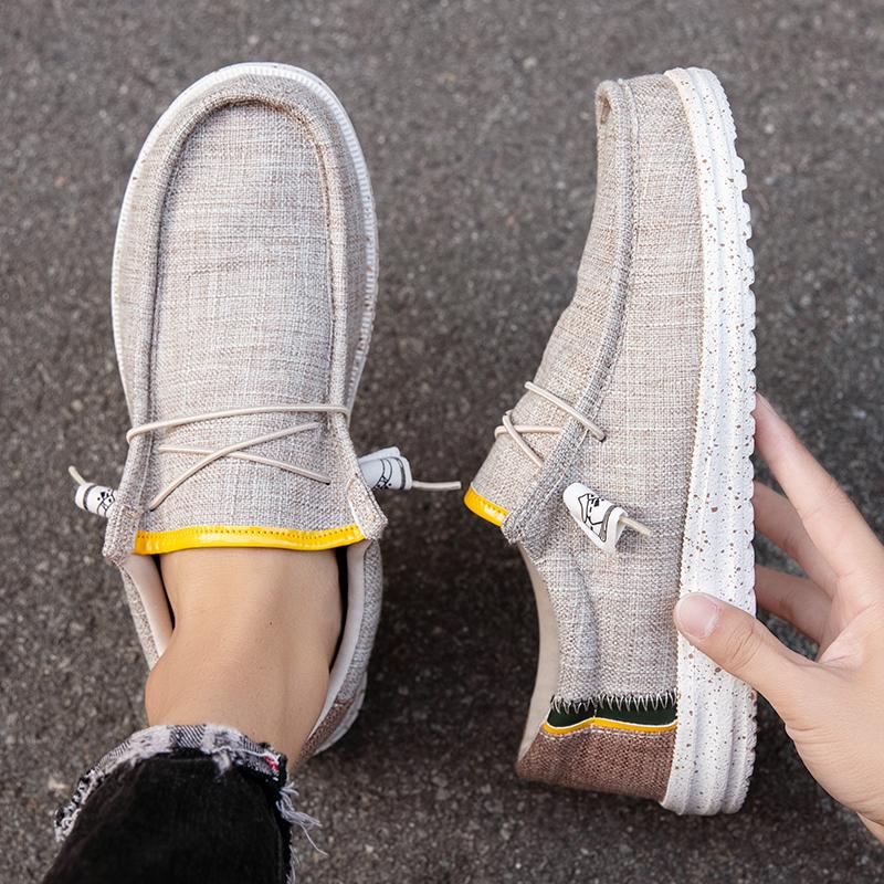 

Men s Minimalist Loafers Unisex Canvas Slip on Shoes - Natural Linen Upper Platform Casual Sneakers for Daily Walking Wear 2025 40 хакі