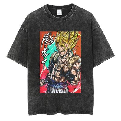 High Street Short Sleeve Printed Anime Cartoon T-Shirt Dragon Ball Vintage Washed Crew Neck