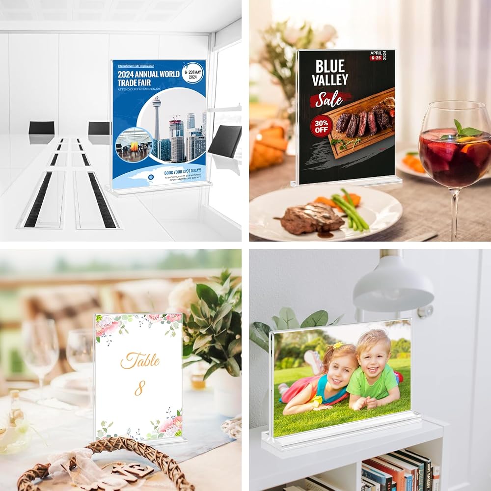 BlueValley A4 Acrylic Photo Frame Menu Stand Double-Sided Sign Stand Display Holder