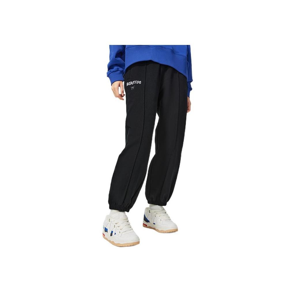 Li-Ning Badfive Logo Print Elastic Waist Cuffed Knit Sports Pants Women Bottoms Black AKLSC14-4