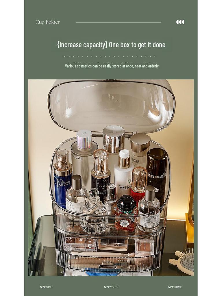 Dustproof Cosmetic Storage Box for Bathroom Counter: Lipstick & Skincare Organizer.