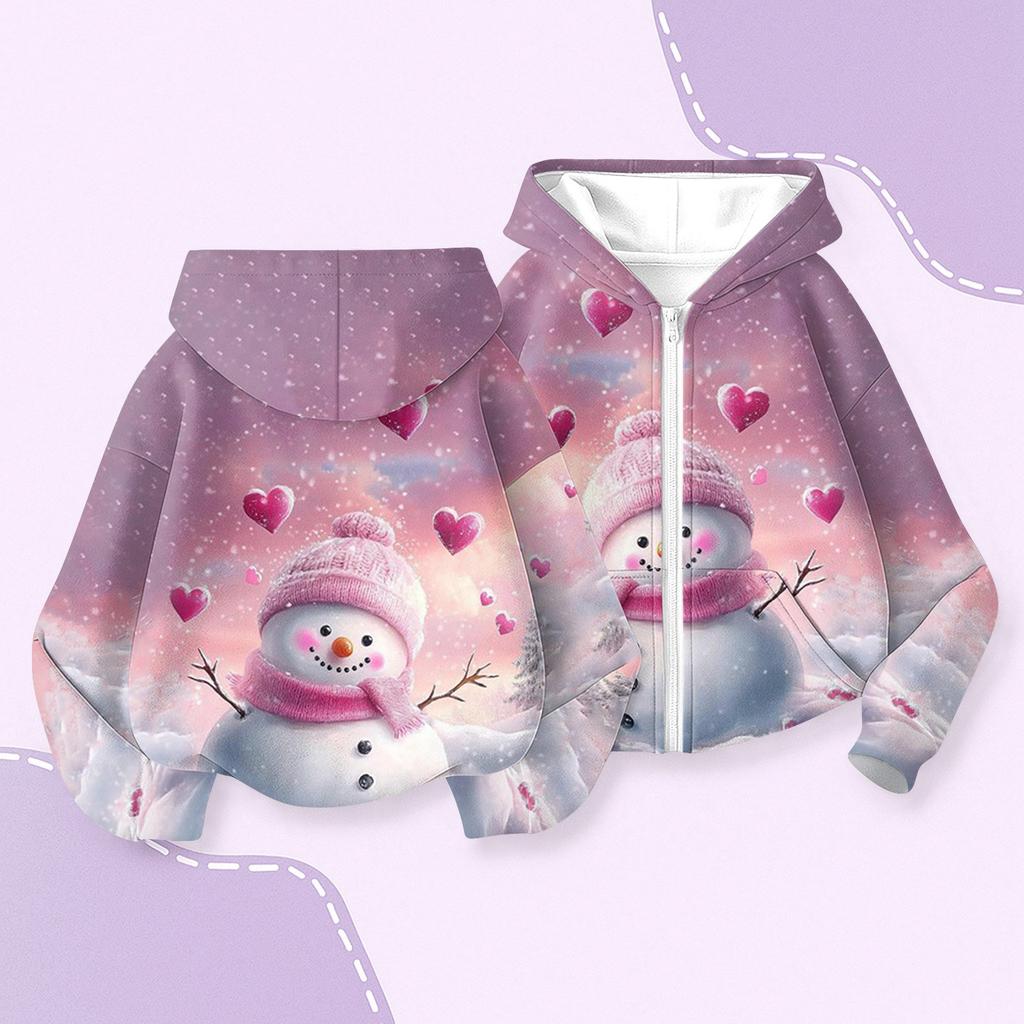 Children's Fashion Christmas Printed Long Sleeved Hooded Sweatshirt, Girls' Hoodie Jacket