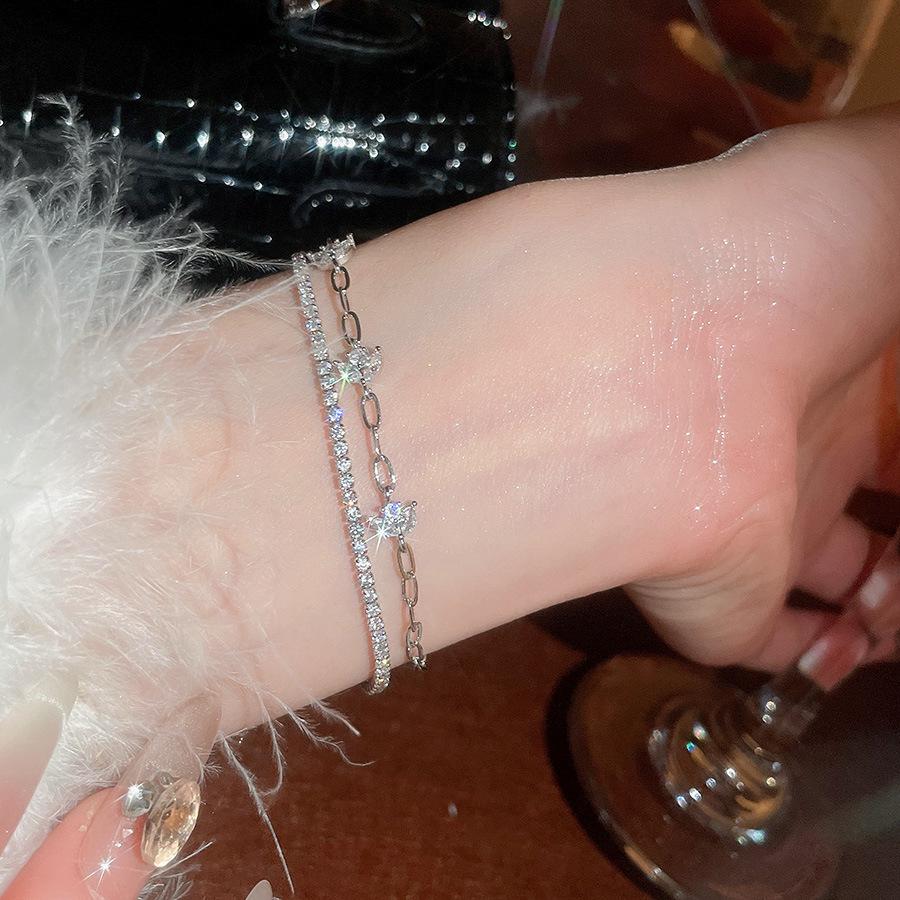 18K Gold Plated Zircon Flower Double Layer Bracelet - Vintage, Luxurious, and Versatile Women's Jewelry