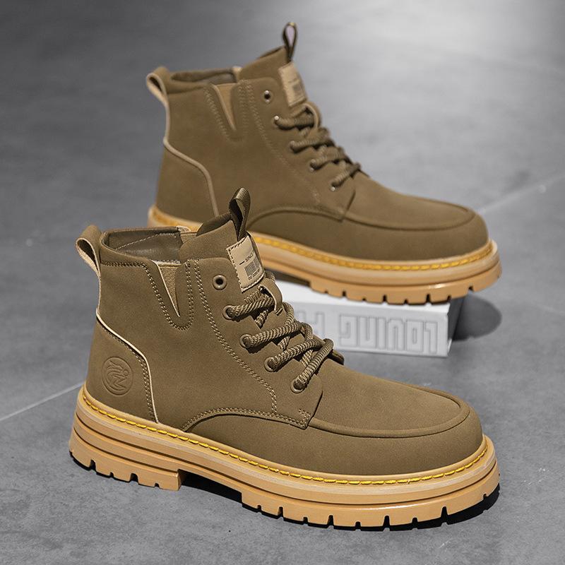 

Осенняя обувь для мужчин, ботинки, высокие кожаные повседневные туфли, молодежные уличные ботинки с лодыжкой 44 хаки