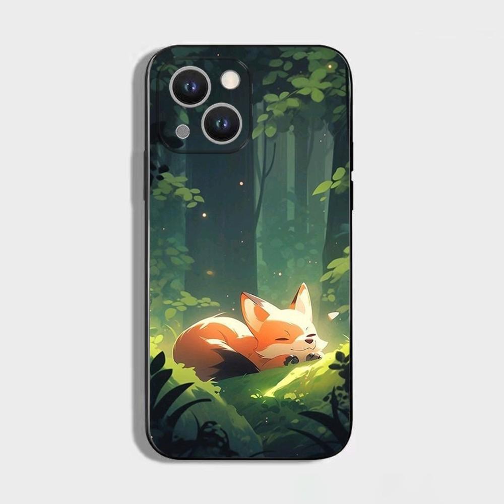 

Cute Cartoon Animal Fox Phone Case For iPhone 16 15 Plus 14 13 Pro Max 12 Mini 11 X XS XR 7 8 8Plus Black Soft Phone Coque iPhone16promax