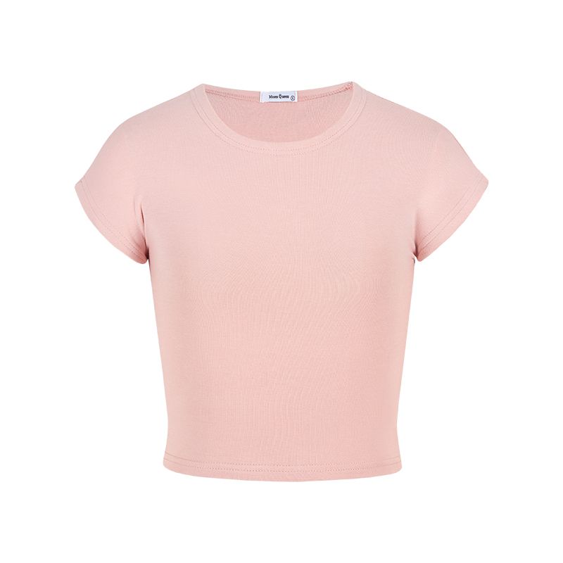 American Style Sexy Pure Desire Style round Neck Shoulder Short Sleeve T-shirt Female Summer Apricot Silm Slim Looking Short Midriff-Baring Top