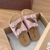 Fashion Flat flip-flops women's summer new round toe open-toe metal belt buckle one-foot slip-on lazy wear beach sandals and slippers