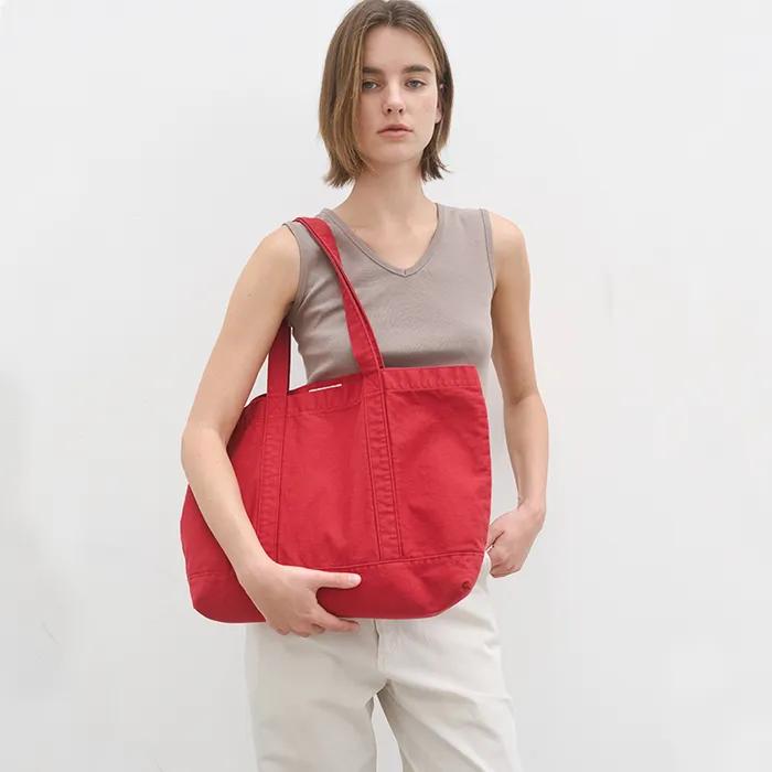 Canvas Washed Tote Bag (Red)