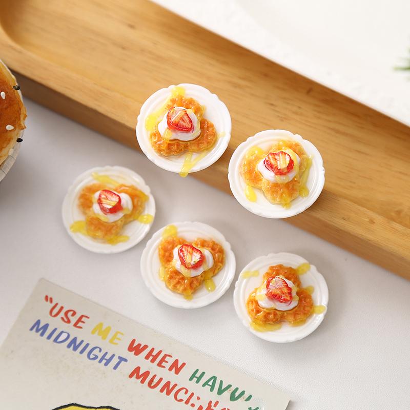 38Styles Dollhouse Miniature Simulation Food Strawberry Waffle Cake Model DIY Kitchen Accessories Resin Dollhouse Decoration