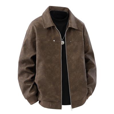 Autumn and Winter New Trendy Leather Jacket High Quality Blue Casual Lapel Fashion Loose Jacket Coat