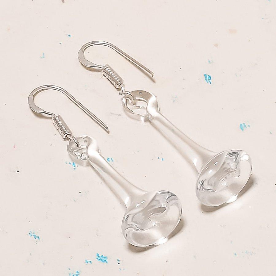 Natural Crystal Quartz Gemstone 925 Sterling Silver Jewelry Earring 1.77 AE-12750