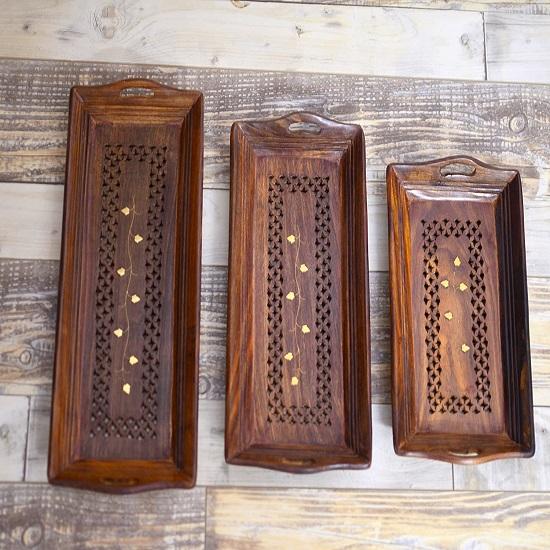 

Wood Serving Trays Platters Set of 3 | Handmade | (14.3 X 6 X 2)