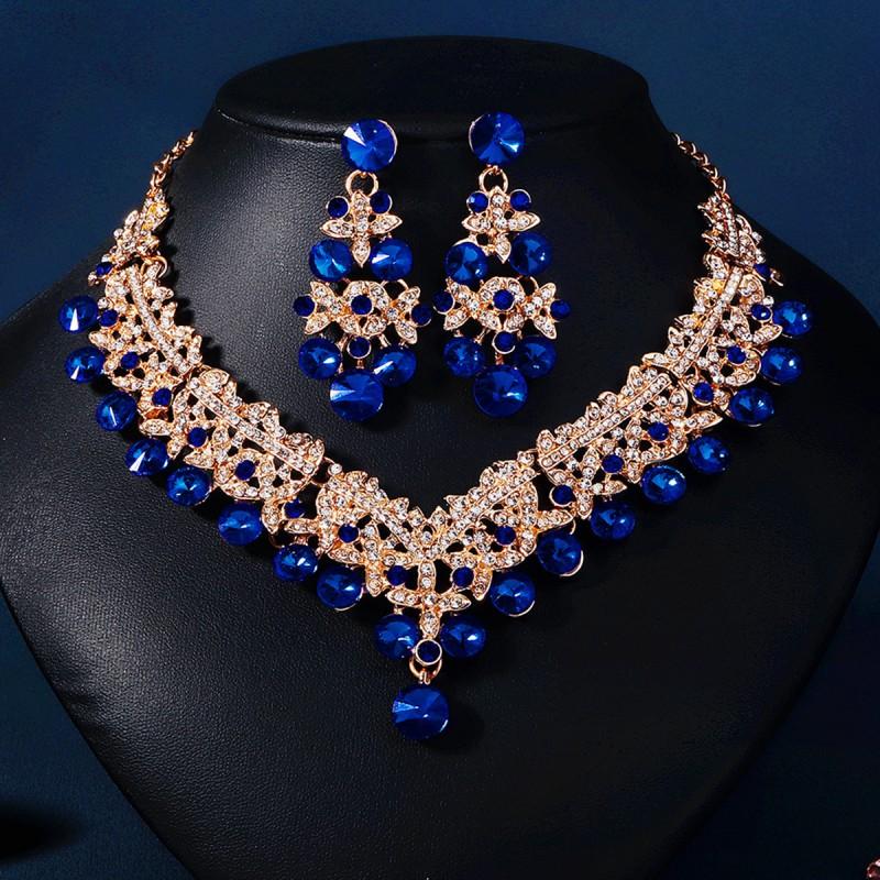 Elegant Bridal Jewelry Set Crown Necklace Earrings Hairpiece Alloy Rhinestone Wedding Party Accessories Women