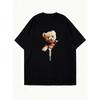 Teddy Bear Zipper Print Oversized T Shirt Black Cute Bear Design For Casual Wear And Street Style Fashion