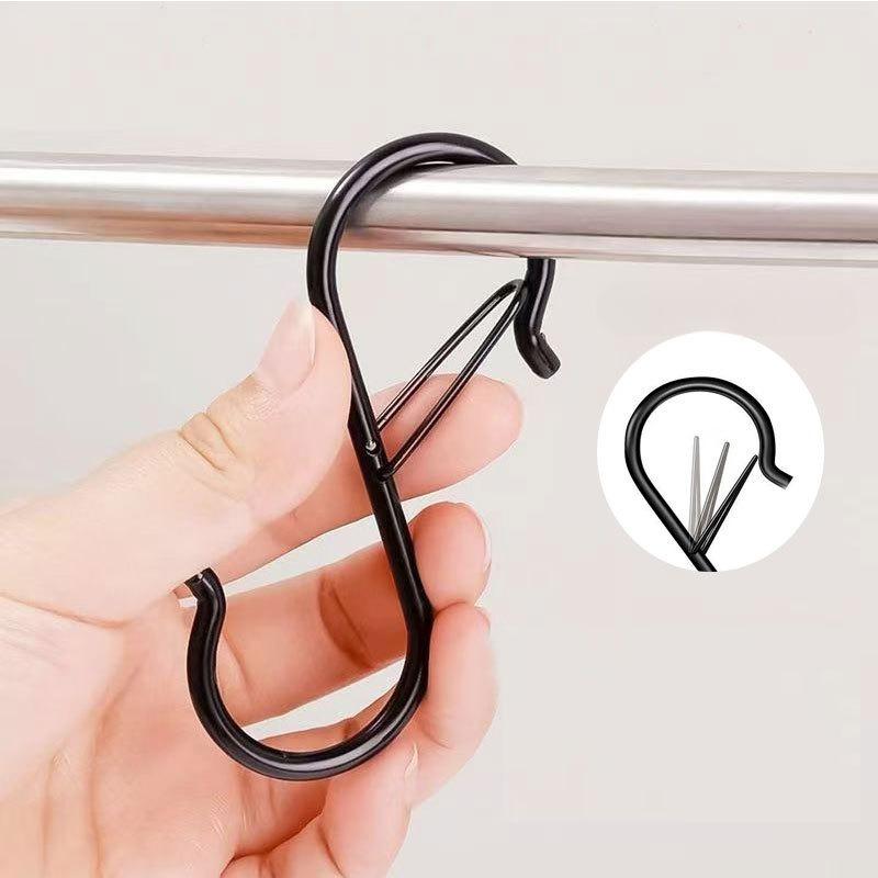 1pcs Windproof S-hook Metal Hook Without Drilling, Bathroom Anti-drop Storage S-shaped Spring Buckle Anti-disengagement Hook