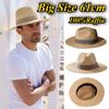 Hoge Kwaliteit Raffia Zonnehoeden Heren Grote Maat 61cm Handgeweven Strohoeden Reizen Strand Zonbescherming Panama Gentleman Fedoras Hoeden