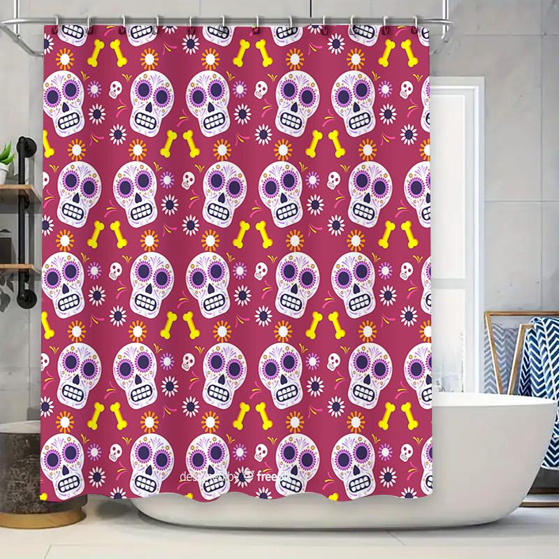 

Vibrant Skulls Bones Decorative Shower Curtain For Bathroom Multicolor Floral Pattern Home Decoration Waterproof Liner 90x180cm