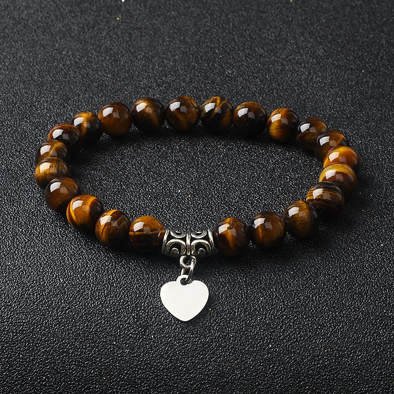 Original Amethyst Heart Charm Bracelets Women 316L Stainless Steel Pendant Bracelets Nature Stone Beaded Couple Jewelry Pulsera