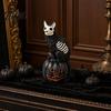 Halloween Showcase Decoration Skull Black Cat Pumpkin Figurine, Gothic Statue with Hollow Ribs, Non-peeling Paint Ornament Spooky for Desktop Outdoor