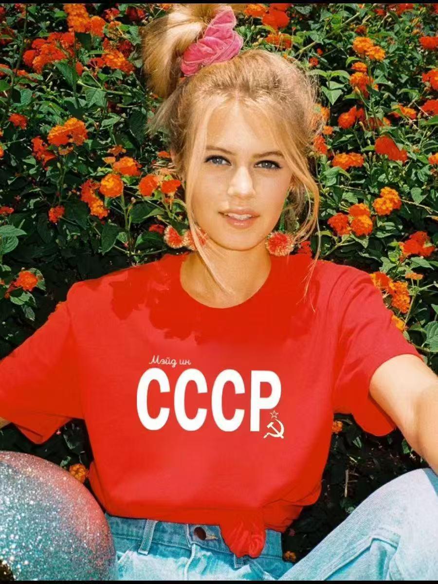 

New Arrival: Temperament Ladylike Design Short Sleeve 100% Cotton Letter Print T-Shirt, Perfect for Trendy Summer Outerwear 3XL червоний