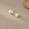 Geometric Irregular Round Metal Pearl Earrings for Women Minimalist Style Personality Earrings Trendy Jewelry Gift