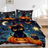 3pcs Starry Sky Cat and Owl Halloween Print Cover Set Ultra Soft, Breathable, and Comfortable Bedding with Stylish Design for Bedroom and Guest R