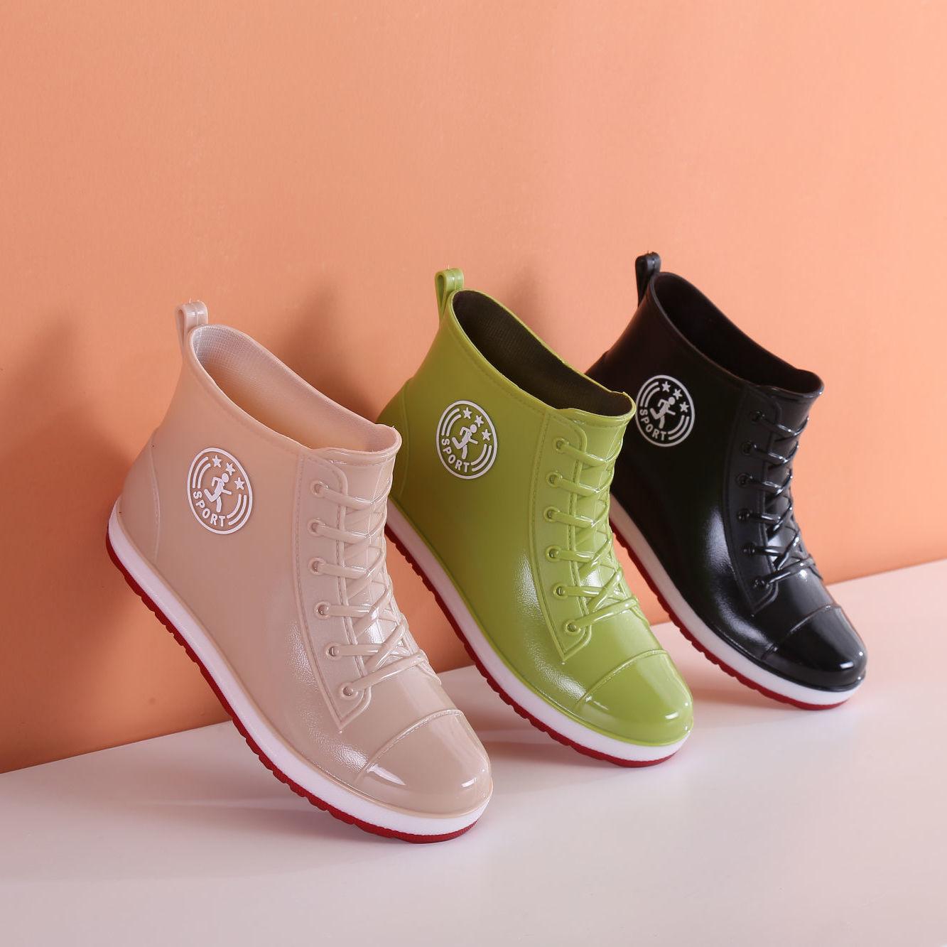 Черные резиновые сапоги женские для дождя галоши 2024 новые весенне-летние ботильоны — фото 7