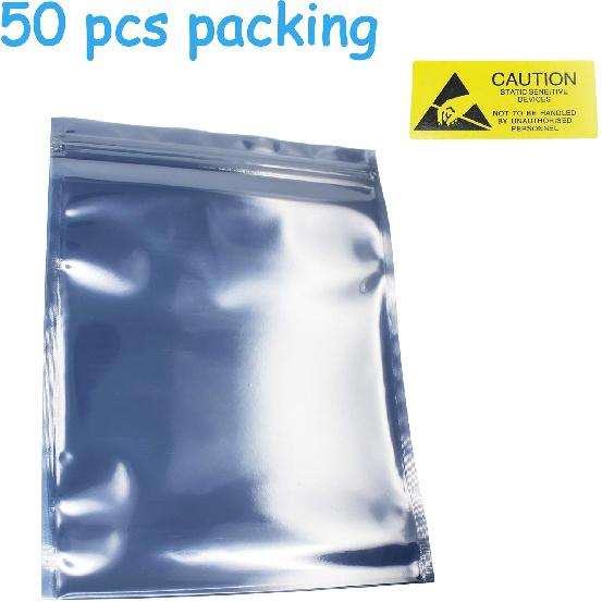 Resealable Antistatic Ziplock ESD Shielding Bags 50 Pcs (15x20 cm/6x8 inch) Anti Static for 3.5 HDD SDD Electronic Device