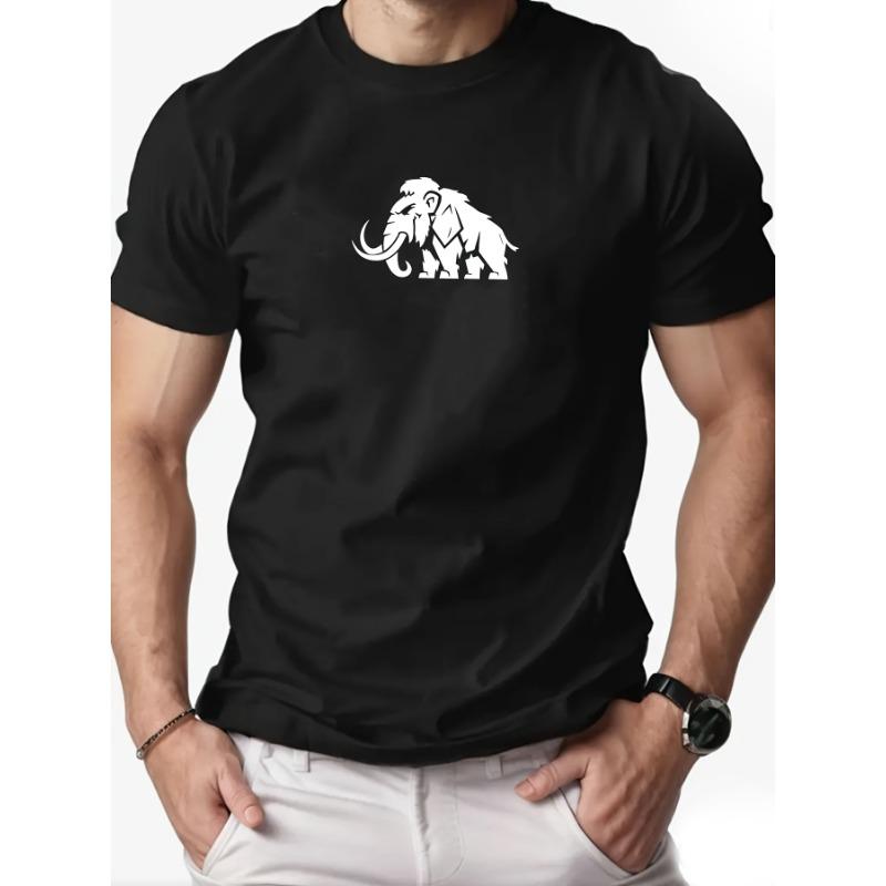 

European sizes Men s Short Mammoth Elephant Graphic T-Shirt - Summer Casual Round Neck Short Sleeve Solid Color Tee with Short Mammoth Elephant Print 4XL