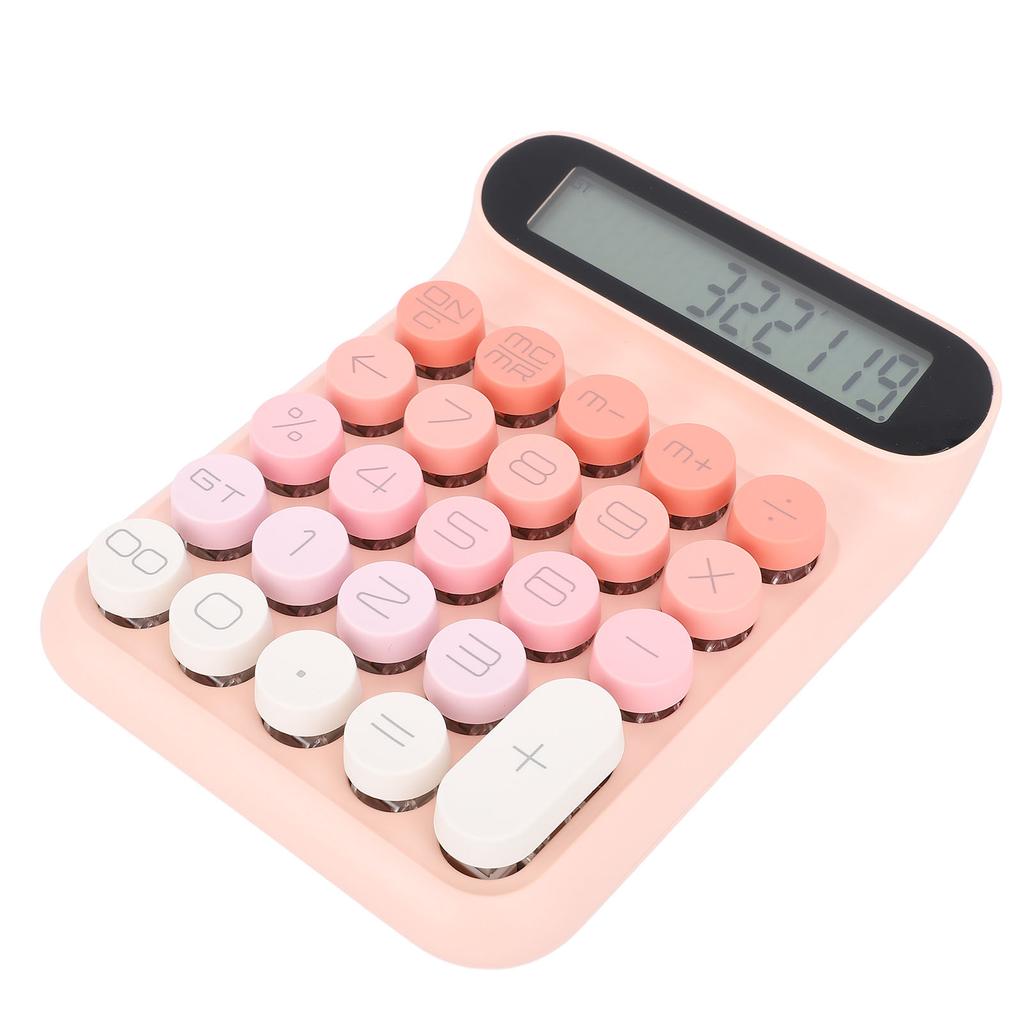 Mechanical Switch Calculator LCD Display 24 Keys Automatic Sleep Desktop Calculators for Business Office Students Pink