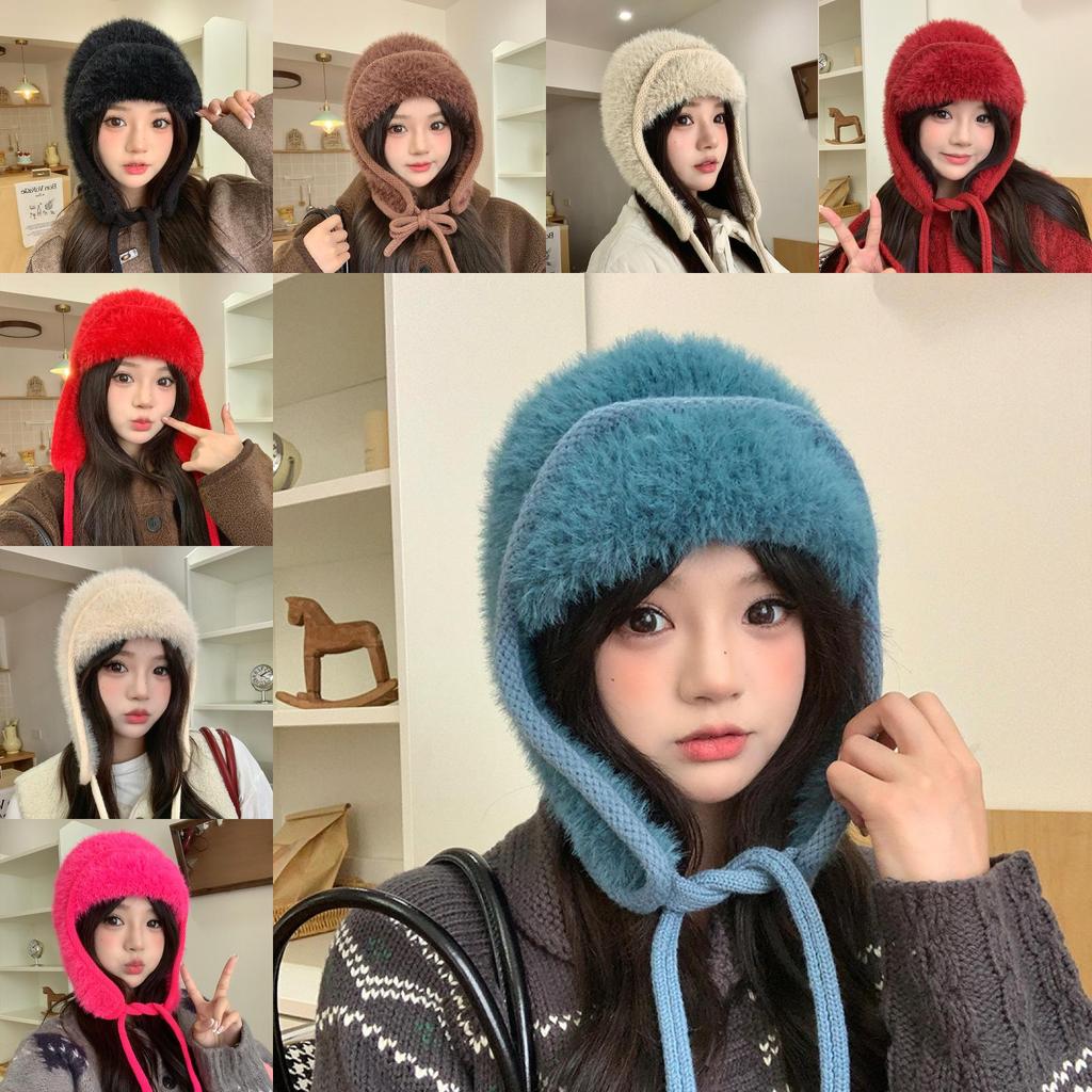 Knitted Winter Hat With Plush Ear Cover For Outdoor Cold Weather Fashion Style