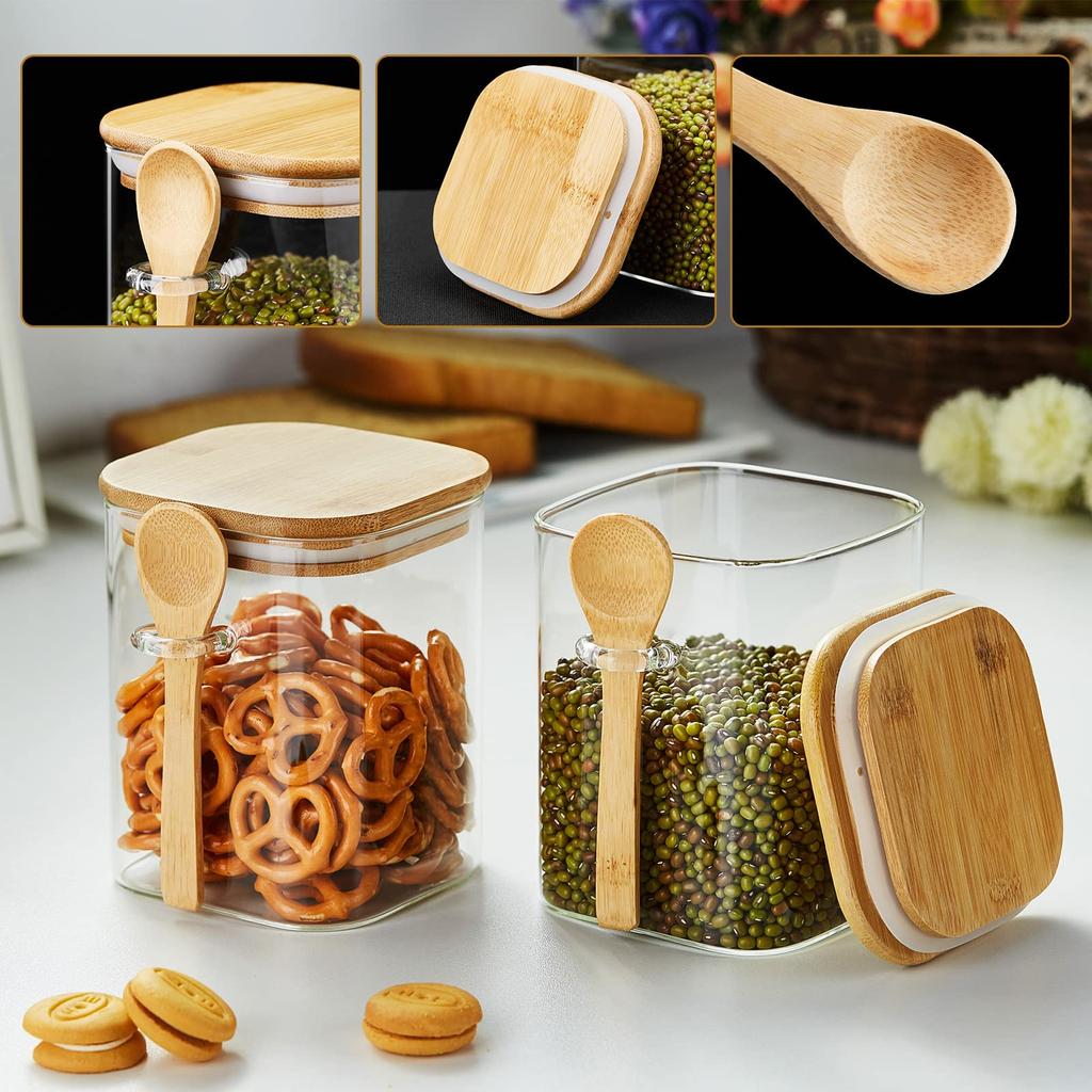 POKALOTEA Glass Kitchen Glass Storage Set of Glass Tea Canisters with Airtight Bamboo Lids and Airtight for Coffee Tea Coffee Pickled and More