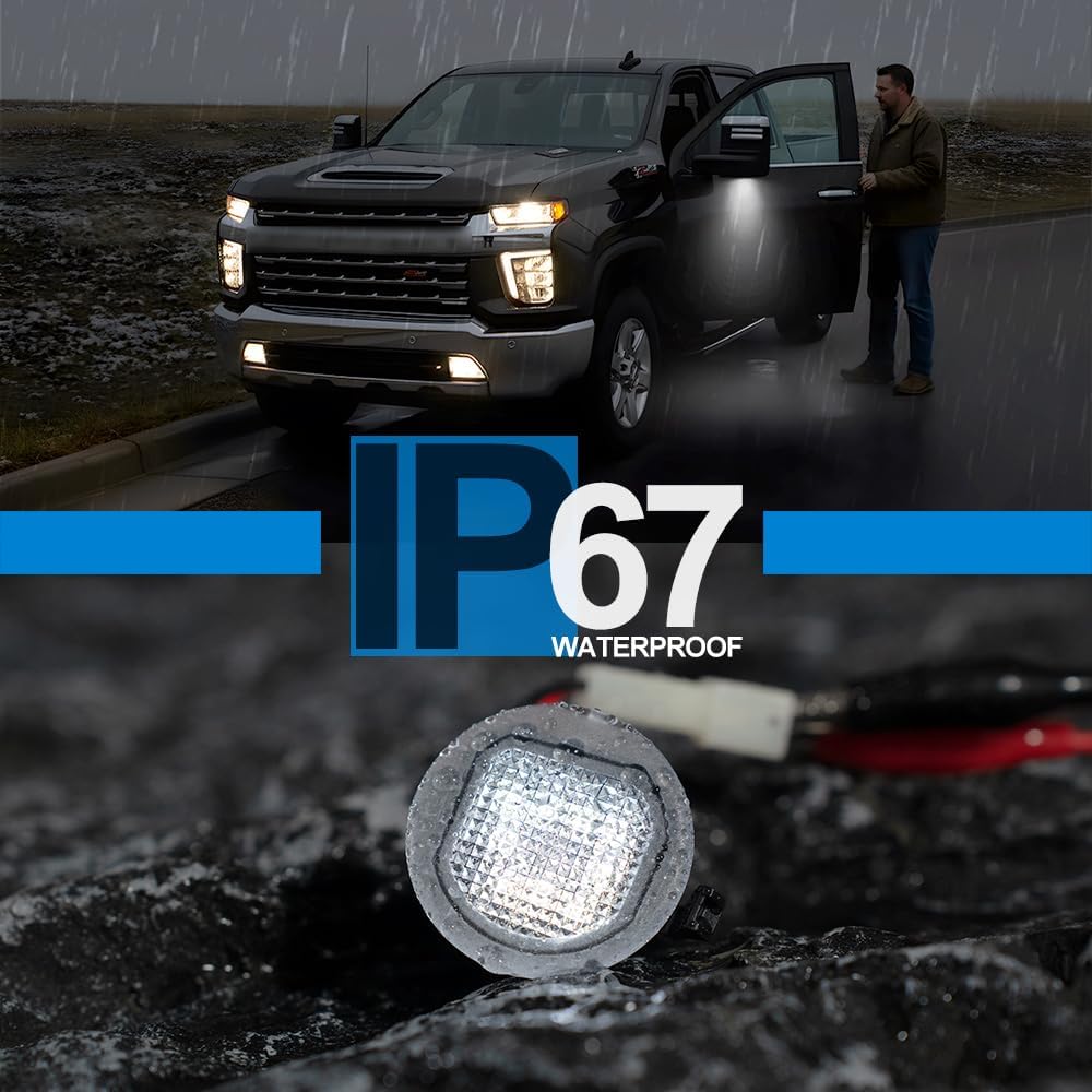 Led Under Side Mirror Puddle Lights For 2015 2016 2017 2018 2019 2020 Chevy Silverado GMC Sierra 1500 2500HD 3500HD Yukon XL Tahoe Suburban White LED
