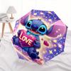 Stitch,Love Heart Fully automatic themed umbrella   8 ribs durable iron frame, tri fold compact design, perfect as a gift, travel umbrella,