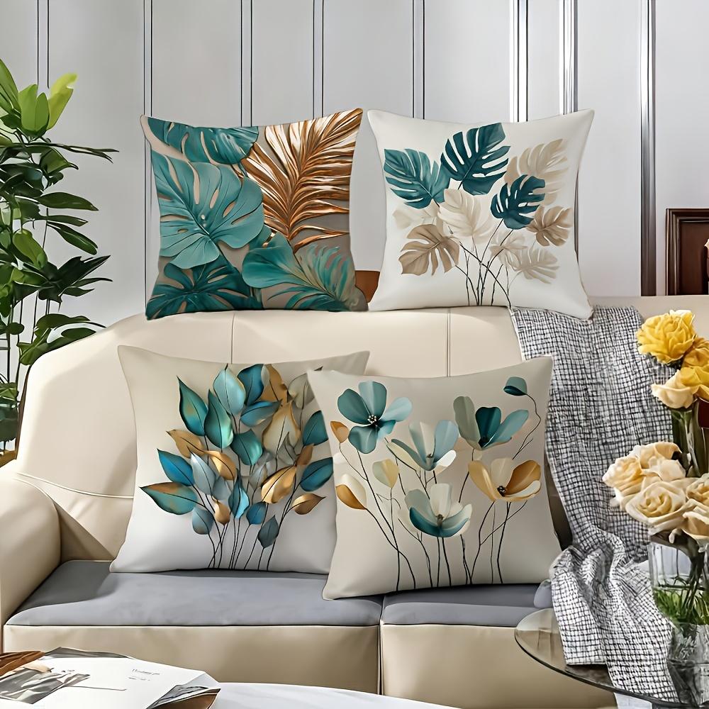 Tropical Plant Leaf Throw Pillow Covers, Monstera Areca Palm Print, Soft Polyester Zipper Pillow Cases, Machine Washable for Sofa Balcony