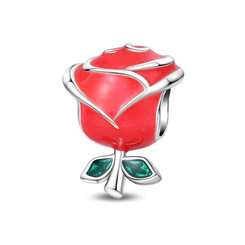copper Romantic Flower Charm Bead Charms Bloom Rose Pendants Bead Charms fit Authentic Bracelets Necklaces Do It Yourself Jewellery Gift for Women