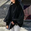 Stylish & Casual High-Neck Sweater With Pleated-Sleeve Paneling And Puff Sleeves