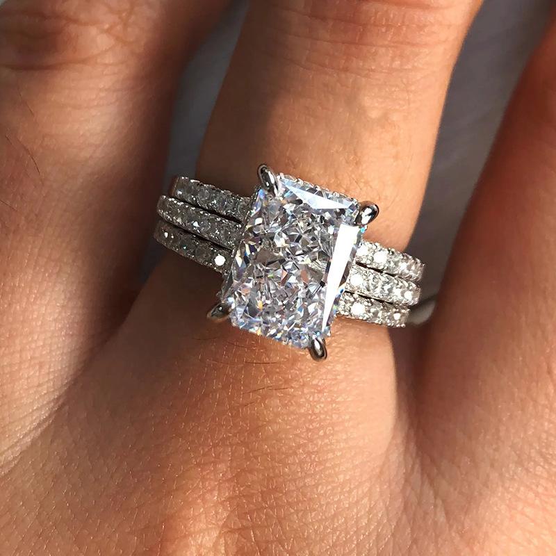 Ny Glitrende Firkantet Geometrisk Design Ringlys Luksus Personlig Mote Stil Forlovelses- og Bryllups Tilbehør