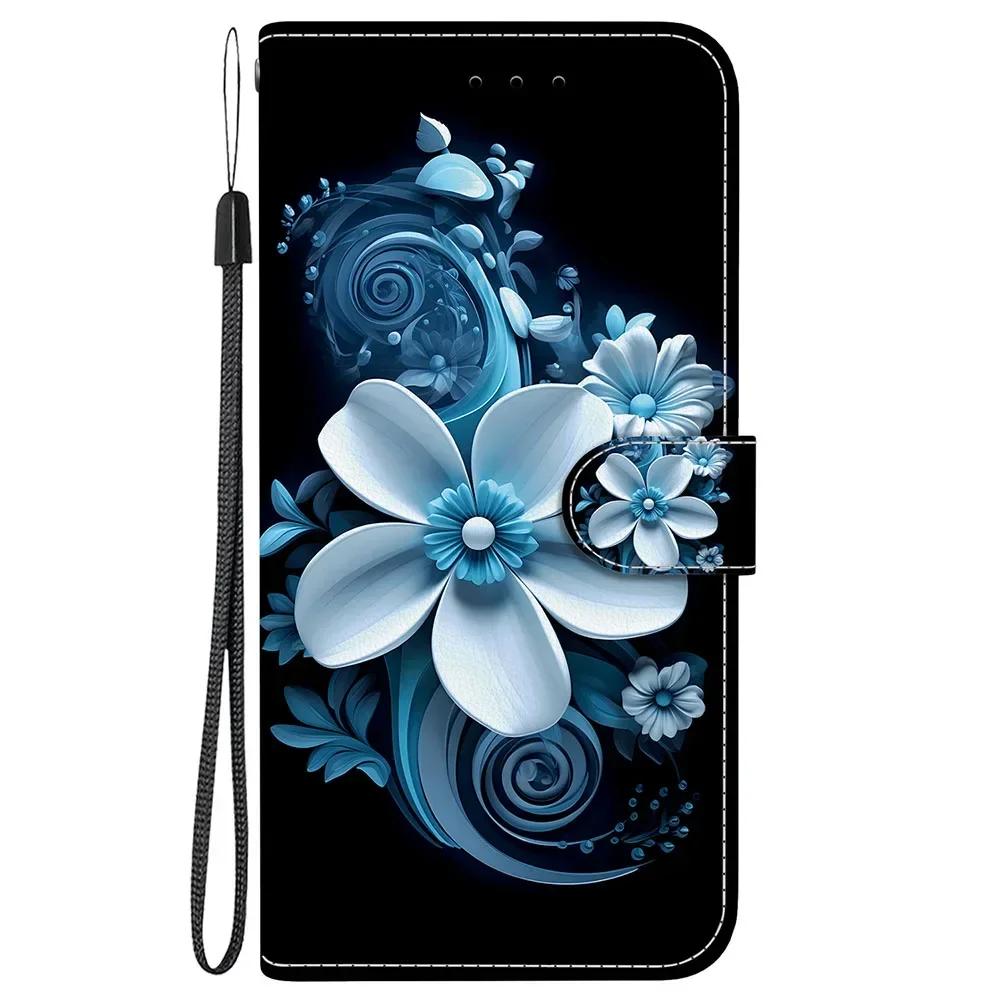Cute Painting Leather Flip Phone Case For Samsung Galaxy S22 S23 FE S24 Plus S25 Ultra Flower Butterfly Wallet Stand Back Cover