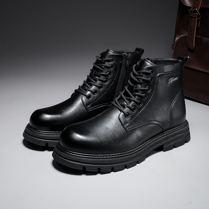 Men's 2025 British Style Retro Leather Boots - Thick Sole, Genuine Leather for Autumn/Winter