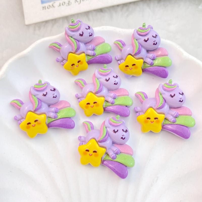 10Pcs New Cute Cartoon Rainbow Unicorn Series Flat Back Ornament Jewelry Bows Accessories