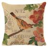 Village Style Rural Flower And Bird Sofa Pillow Cover Linen Spring Cushion Cover Car Waist Backrest Cover