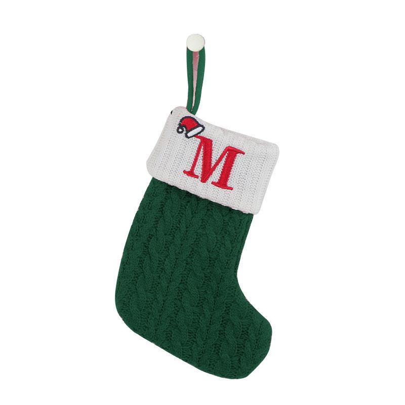 1 Stück Monogramm Gestrickte Socken Grün A-Z Buchstabe Hängende Weihnachtsstrümpfe Kamin Weihnachtsbaum Hängend Party Dekoration