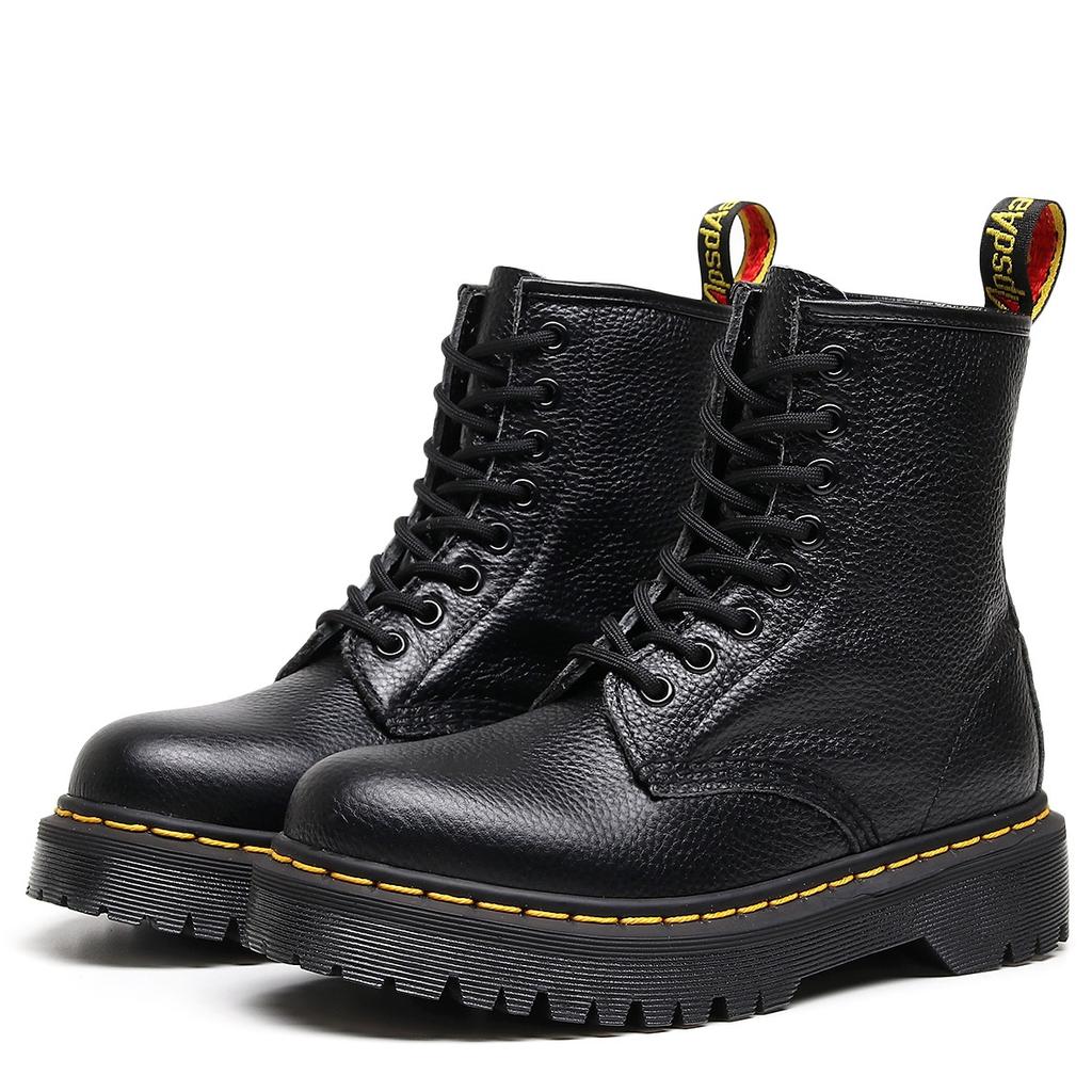 Versatile Lychee Pattern 1460 Tooling Boots Women's Head Layer Soft Cow Leather Short Boots Medium and Thick Bottom Locomotive Hemming Trend
