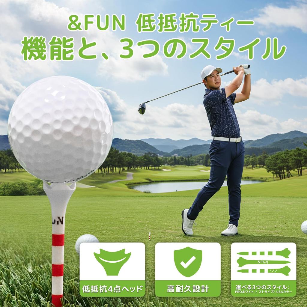 &FUN Golf Tee Low Resistance Head Long Tee 83mm 10