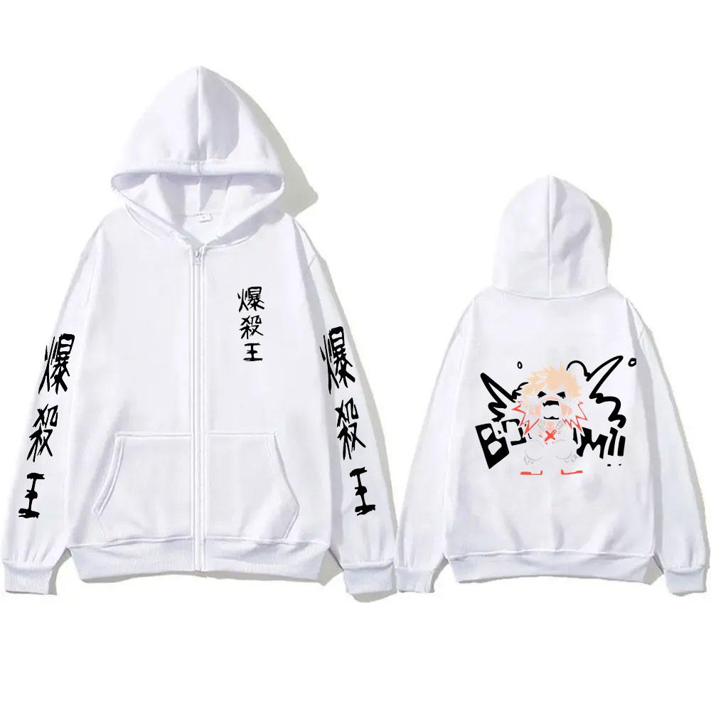 Anime My Hero Academia Bakugou Katsuki Reißverschluss Hoodie Herren Damen Freizeit Cosplay Zip-Up Jacke Männlich Manga Lustiges Sweatshirt
